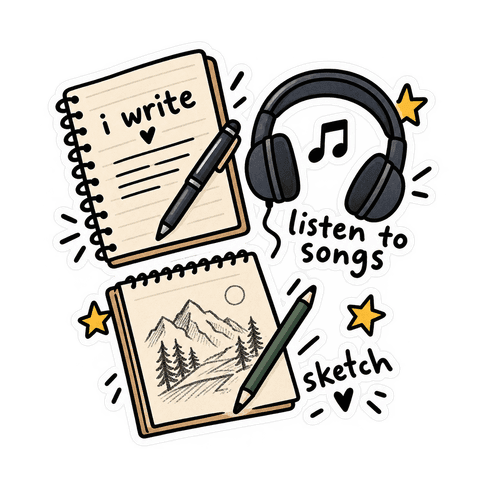 I write, listen to songs, and sketch